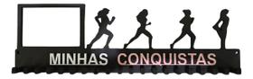 Porta Medalhas com foto Corrida Feminino Mdf preto com 20 ganchos