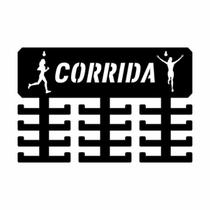 Porta Medalhas - Esporte CORRIDA FEMININO - Preto com 24 suportes - Madeira MDF