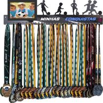Porta Medalhas Futebol kIDS Masculino com Porta Retrato 61cm Comprimento