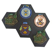 Porta Medalhas Hexagonal Preto Kit com 5 Peças