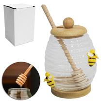 Porta Mel / Meleira De Vidro Abelinha Com Pegador / Tampa De Bambu 380ml 13x8,5cm De Ø Porta Mel / Meleira De Vidro Abelinha Com Pegador / Tampa De Bambu 380ml 13x8,5cm De Ø