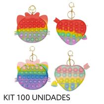 Porta Moeda Chaveiro Pop It Fidget Toy Anti Estresse Colorido Kit 100 Unidades