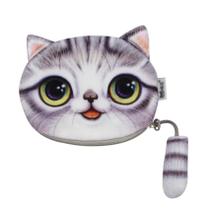 Porta-moedas mosstyus Cute 3D Plush Face Cat Face Cinza Algodão