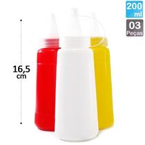 Porta Molho de Plástico Bisnaga 200 ml - 3 Pçs