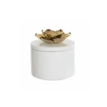 Porta objeto em ceramica branco dourado 11,6cm florarte