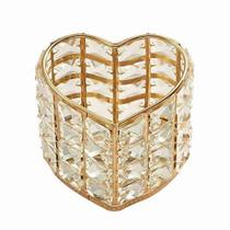 Porta Objeto Pincel Decorativo Metal Aramado Coração Cristal Cor Dourado Modelo Luxo