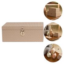 Porta Objetos Decorativo Multiuso Em MDF Bege Revestida Em material sintético