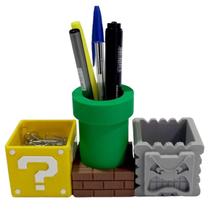 Porta Objetos Kit Super Mario Cano Bloco Pedra Escritorio Porta Objetos Kit Super Mario Cano Bloco Pedra Escritorio