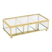 Porta Objetos Vidro Transparente e Metal Dourado 20x6cm KV0163 BTC