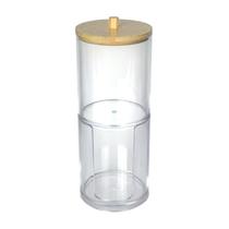 Porta Organizador Algodão Cotonete Acrílico Com Tampa Bambu