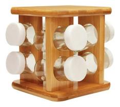Porta Organizador De Tempero 9 Peças Giratório Keep Bambu Ou
