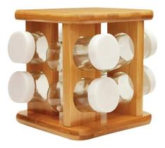 Porta Organizador De Tempero Giratório 9 Peças Keep Bambu Ou
