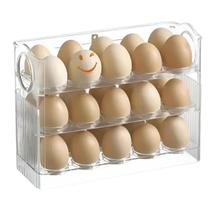 Porta Ovo Dispensador Organizador Suporte Geladeira Acrílico 3 Andares Cesta de Ovos C/ Marcador de Dia - Incolor