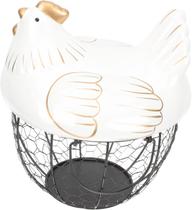 Porta Ovos Cesto Aramado de Galinha em Cerâmica 22cm Porta Ovos Cesto Aramado de Galinha em Cerâmica 22cm