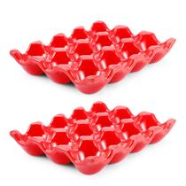 Porta-ovos de cerâmica Flexzion Whole Dozen, 12 xícaras, pacote com 2 unidades, vermelho Porta-ovos de cerâmica Flexzion Whole Dozen, 12 xícaras, pacote com 2 unidades, vermelho
