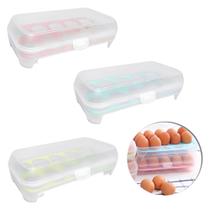 Porta ovos de plástico com 10 cavidades e tampa para geladeira - rosa verde ou azul