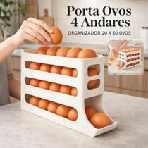 Porta Ovos Deslizante Rolante 4 Andares Suporte Organizador de Ovos para Geladeira Cozinha Cor Branco Porta Ovos Deslizante Rolante 4 Andares Suporte Organizador de Ovos para Geladeira Cozinha Cor Branco