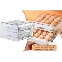 Porta Ovos Organizador de Geladeira 2 Andares Empilhável para 32 Ovos com Gavetas Transparente Compacto