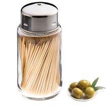 Porta Paliteiro de Vidro Com Tampa Inox Palito Dente Euro