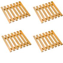 Porta panela quente 4 peças em bambu quadrado 19x19cm cozinha