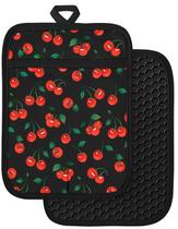 Porta-panelas Slohif Silcone Cherry 100% algodão preto, pacote com 2 unidades Porta-panelas Slohif Silcone Cherry 100% algodão preto, pacote com 2 unidades