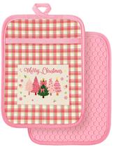 Porta-panelas Slohif Silcone Christmas 100% algodão rosa, pacote com 2 Porta-panelas Slohif Silcone Christmas 100% algodão rosa, pacote com 2