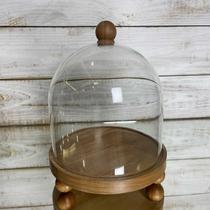 Porta Panetone c/Base Madeira e Redoma de Vidro 500g