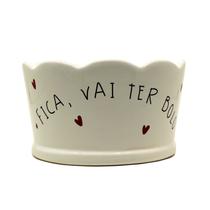 Porta Panetone de Cerâmica Fica Vai ter Bolo Branco 400g