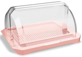 Porta Pão Acrílico com Tampa Transparente Premium Rosa UZ