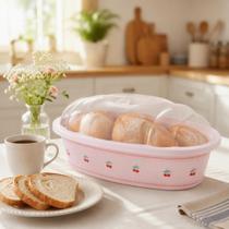 Porta Pão com Tampa 3,15L Plasútil Rosa Retrô Organizador de Bancada BPA Free Porta Pão com Tampa 3,15L Plasútil Rosa Retrô Organizador de Bancada BPA Free