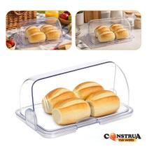 Porta Pão Cristal Armazenador Com Tampa Articulável Profissional Para Pães Bolos Mesa 30x20cm Porta Pão Cristal Armazenador Com Tampa Articulável Profissional Para Pães Bolos Mesa 30x20cm