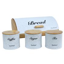 Porta Pão De Bambu com Tampa Metal Organizador De Cozinha Branco