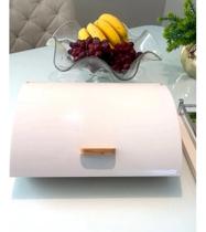 Porta Pão de Bambu Natural com Tampa Branca Armazenamento Ideal para Cozinha Organizada
