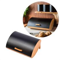 Porta Pão De Forma Panetones Bolo Bambu Tampa Metal Cozinha