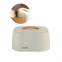 Porta Pão de Metal com Alça de Bambu Bege 23,5x33,5x18,5cm