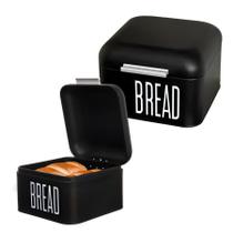 Porta Pão Em Lata Metal Com Tampa Preto Bread 20x20x13,5cm