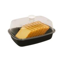 Porta Pão Forma Bolo Acrílico Com Tampa Preto e Branco Porta Pão Forma Bolo Acrílico Com Tampa Preto e Branco