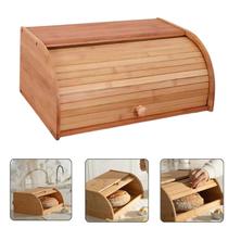 Porta Pão Grande Cesta Em Bambu Natural Com Tampa Retrátil