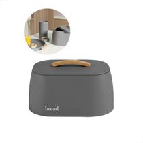 Porta Pão Metal Bege 23,5x33,5x18,5cm Alça Bambu e Vedação