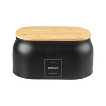 Porta Pão Pote Lata Alimentos Metal C/ Tampa Tábua De Bambu