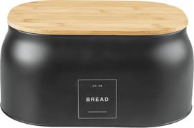 Porta pão preto em metal com tampa em bambu