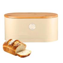 Porta Pão Retrô Metal Com Tampa De Bambu Para Pães Bolo Grande Biscoito Resistente