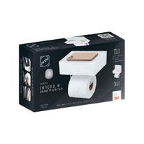 Porta Papel Higiênico Adesivo de Parede Branco Arthi 3 em 1