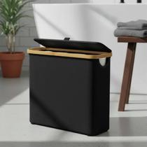 Porta Papel Higiênico Cesto Organizador Multiuso com Tampa Bambu Tecido Premium Slim, 36x15,5x45 cm Ideal Banheiro Lavanderia Quarto Multiuso Cesta