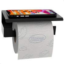 Porta Papel Higienico Com Suporte Para Celular Preto ELG Porta Papel Higienico Com Suporte Para Celular Preto ELG