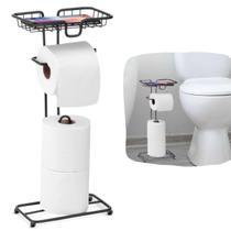 Porta papel Higiênico De Chão Preto Luxo Lavabo Suporte Celular Banheiro Black Resistente Alta Qualidade Presente Casamento Casa Nova Premium