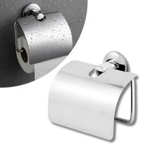 Porta Papel Higiênico Papeleira Aço Inox Fixação Dupla de Parede para Banheiro Tampa Inox