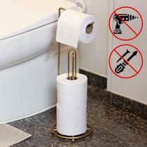 Porta Papel Higiênico Quatro Rolos De Chão Dourado Fosco Elegante Banheiro Lavabo Moderno
