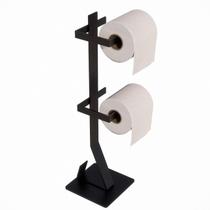 Porta Papel Higiênico Reforçado Chão Papeleiro Reserva Lavabo Preto Duplo Luxo