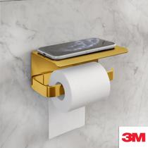 Porta Papel Higiênico Suporte Para Celula Dourado Fixação 3M Porta Papel Higiênico Suporte Para Celula Dourado Fixação 3M